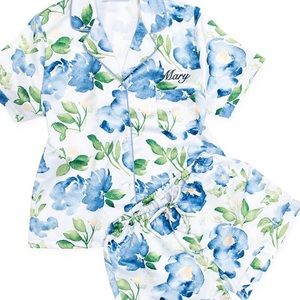 Light Blue Satin Pajama Short Sleeves/Shorts